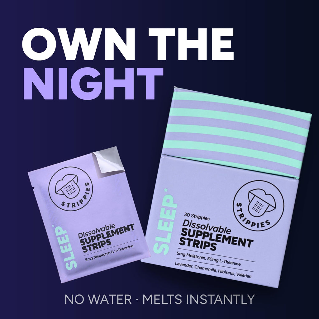 STRIPPIES Dissolvable Sleep Strips – Fast-Acting Melatonin 5mg with L-Theanine, Lavender, Chamomile, Hibiscus & Valerian – Natural Cranberry Flavor – 90 Strips STRIPPIES buy supplements Au