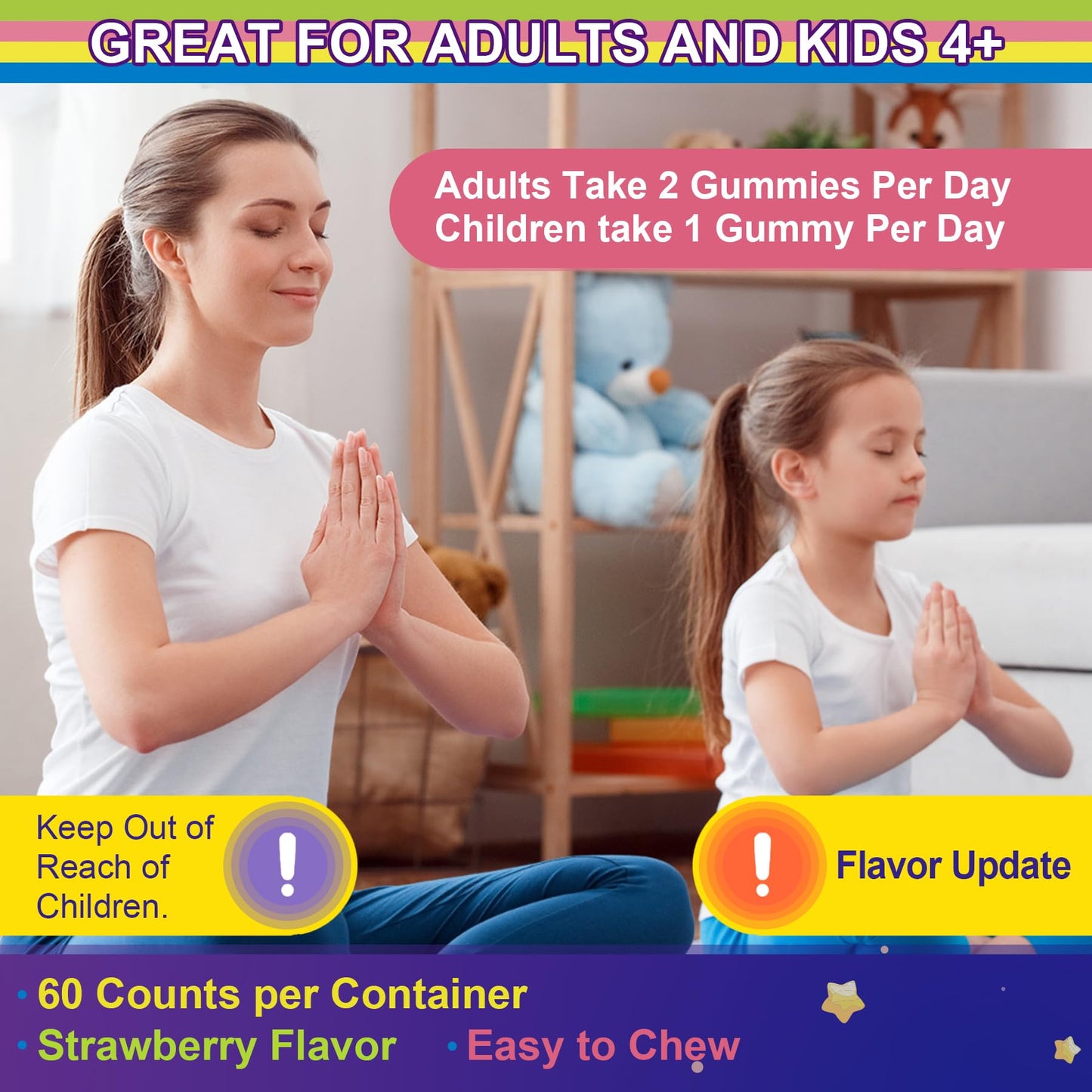 Magnesium Glycinate Gummies for Adults & Kids 4+, Sugar Free Magnesium Bisglycinate Supplement 400/200mg with B6D3, 5HTP, L-Theanine for Sleep & Relaxation, Brain, Muscle, Melatonin Free Gummies,1Pack NEVISSBuy Supplements Australia