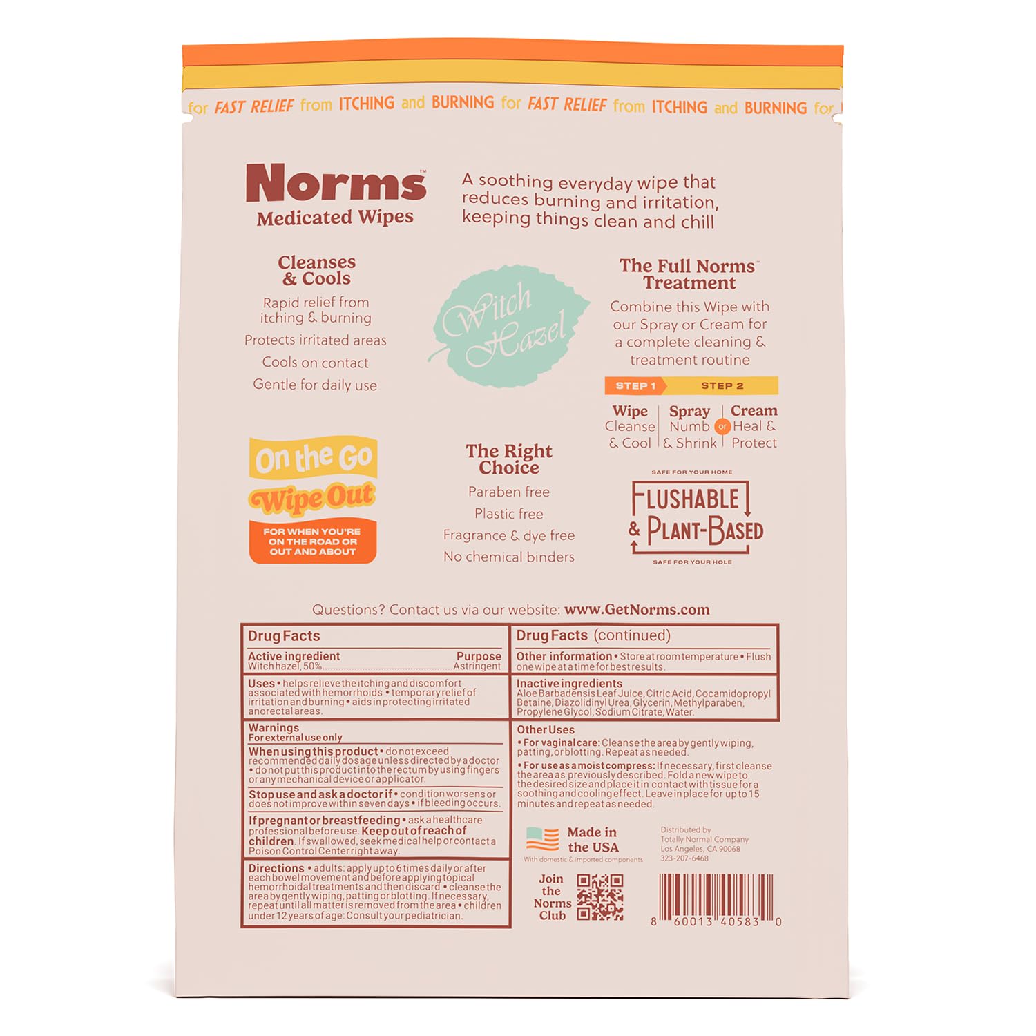 Norms Wipe Outs Hemorrhoid Wipes, 24 Individually Wrapped Witch Hazel Wipes with Aloe to Soothe and Cool Itching, Burning and Irritation, Flushable Septic Safe, Plant Based & Plastic-Free NormsBuy Supplements Australia