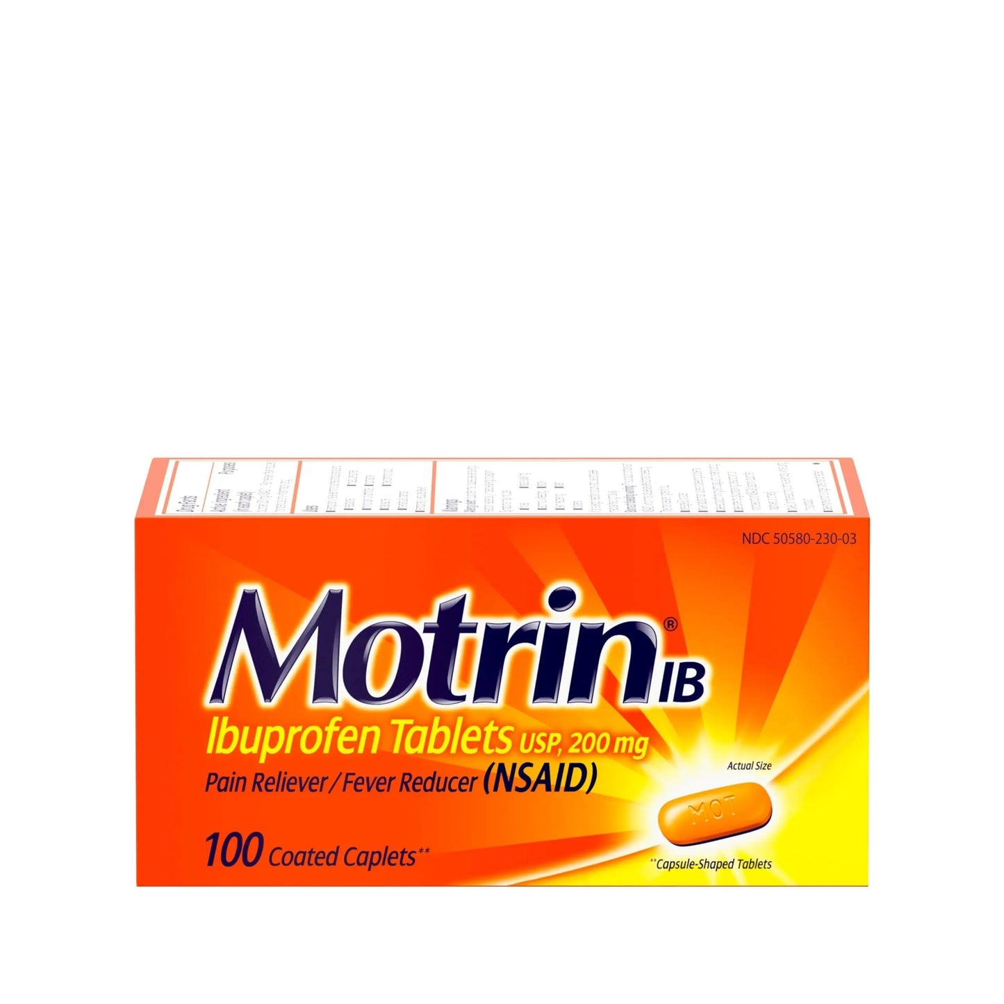 Motrin IB, Ibuprofen 200mg Tablets, Pain Reliever & Fever Reducer for Muscular Aches, Headache, Backache, Menstrual Cramps & Minor Arthritis Pain, NSAID, 100 Ct MotrinBuy Supplements Australia