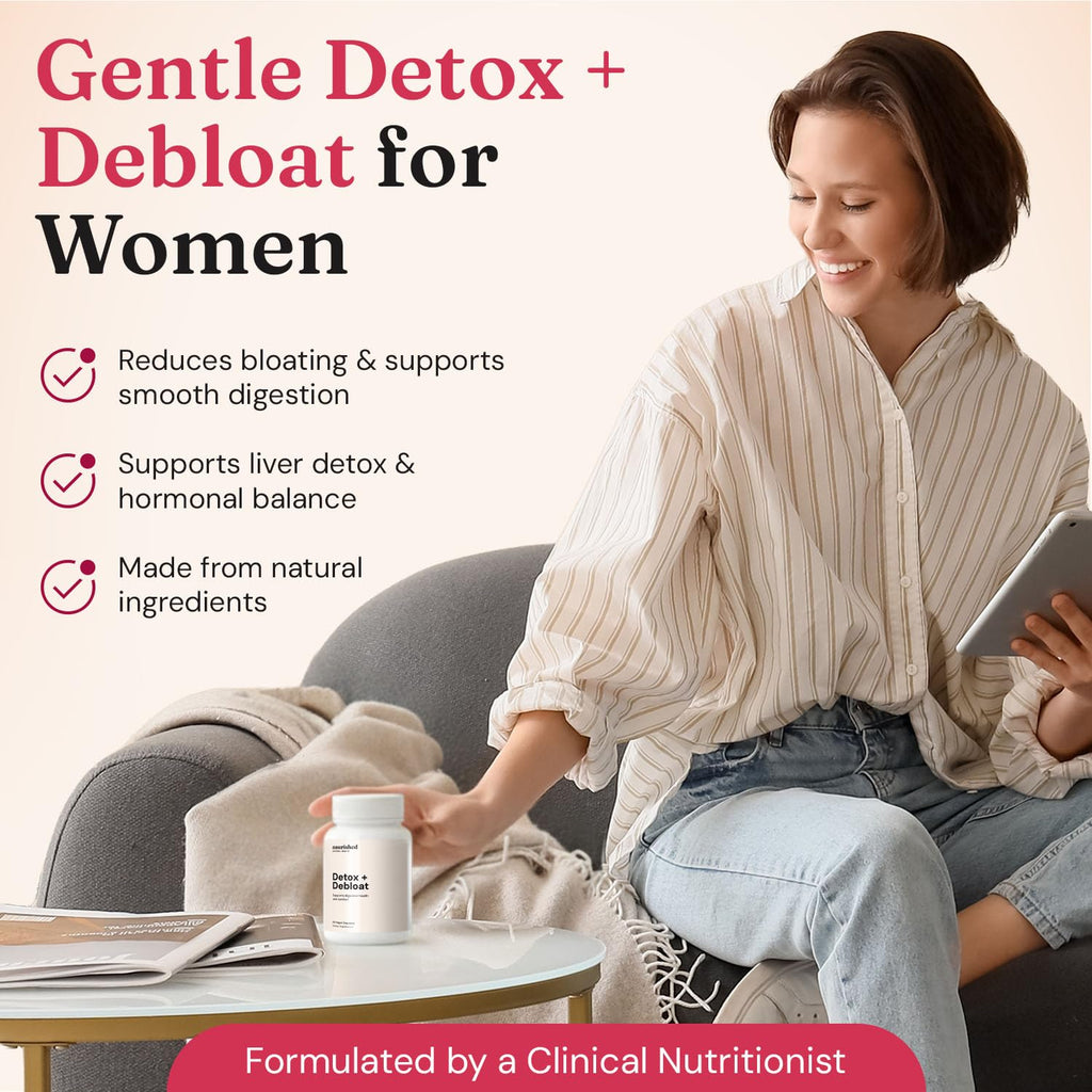 Nourished Natural Health Detox + Debloat - Detox Cleanse and Bloating Relief for Women - Liver and Digestive Support with Milk Thistle, Dandelion, Fennel & Turmeric