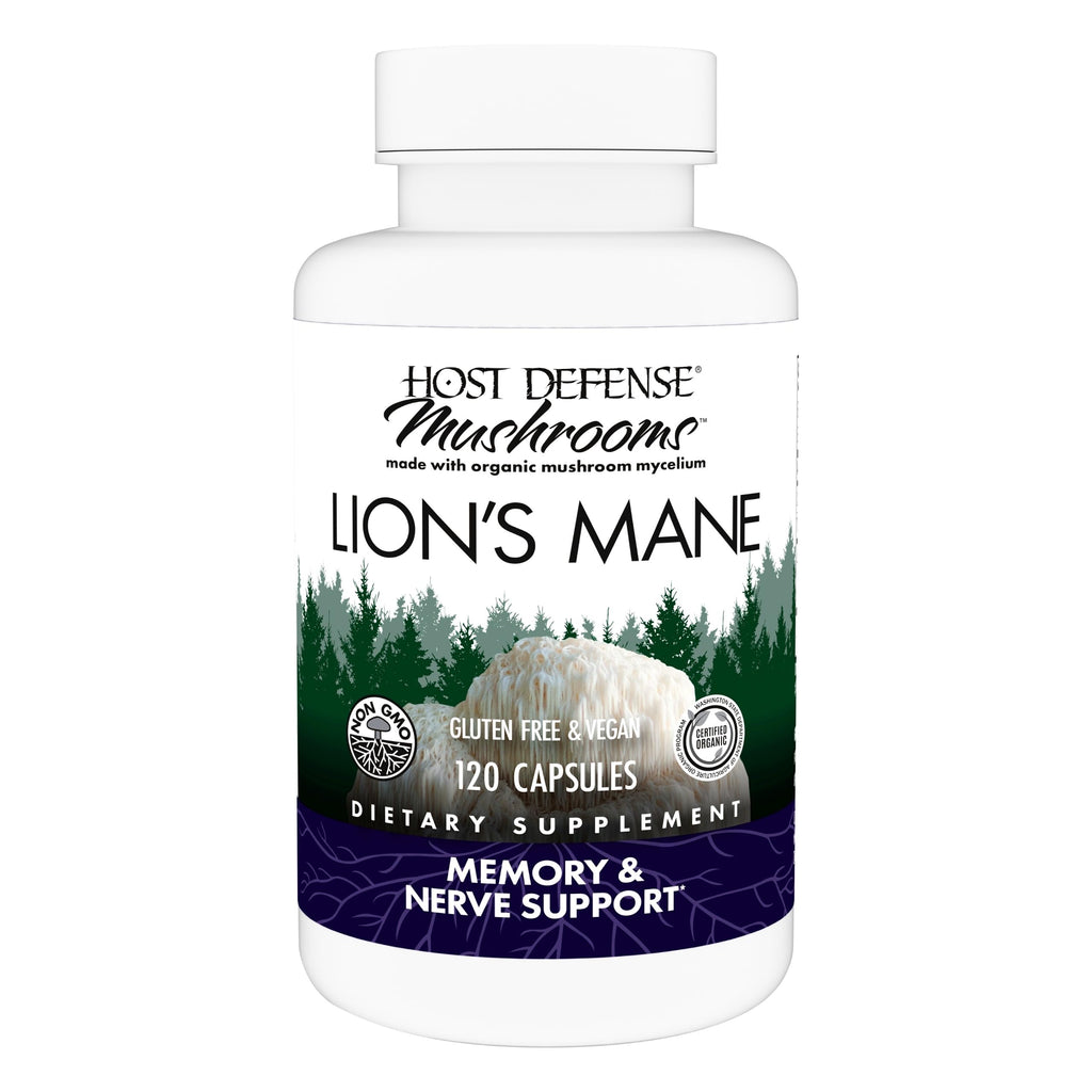 Host Defense Mushrooms Lion's Mane - Supplement Capsules for Brain Health Support - Mushroom Support for Focus & Memory Function