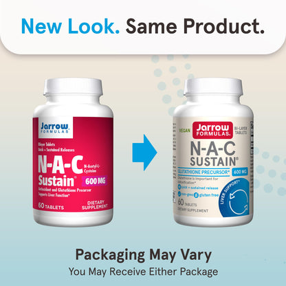 Jarrow Formulas N-A-C Sustain 600 mg, Dietary Supplement, NAC 600 mg, an Antioxidant Amino Acid Support