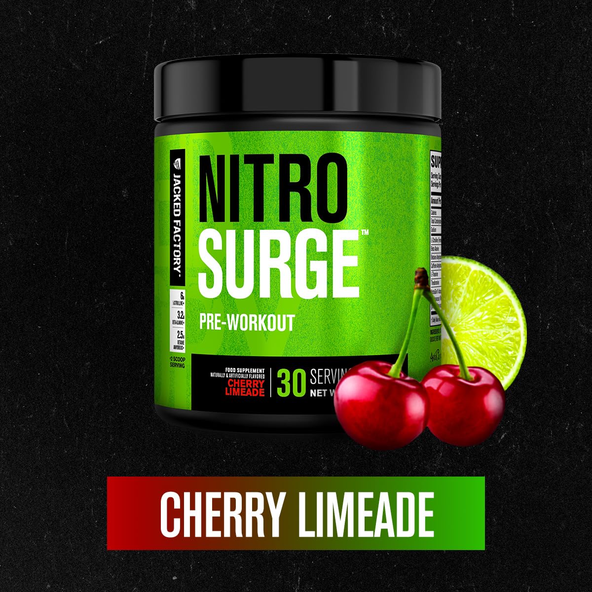 Jacked Factory NITROSURGE Pre Workout Supplement - Endless Energy, Instant Strength Gains, Clear Focus, Intense Pumps - NO Booster & Preworkout Powder with Beta Alanine - 30 Servings, Cherry Limeade Jacked Factory buy supplements Au