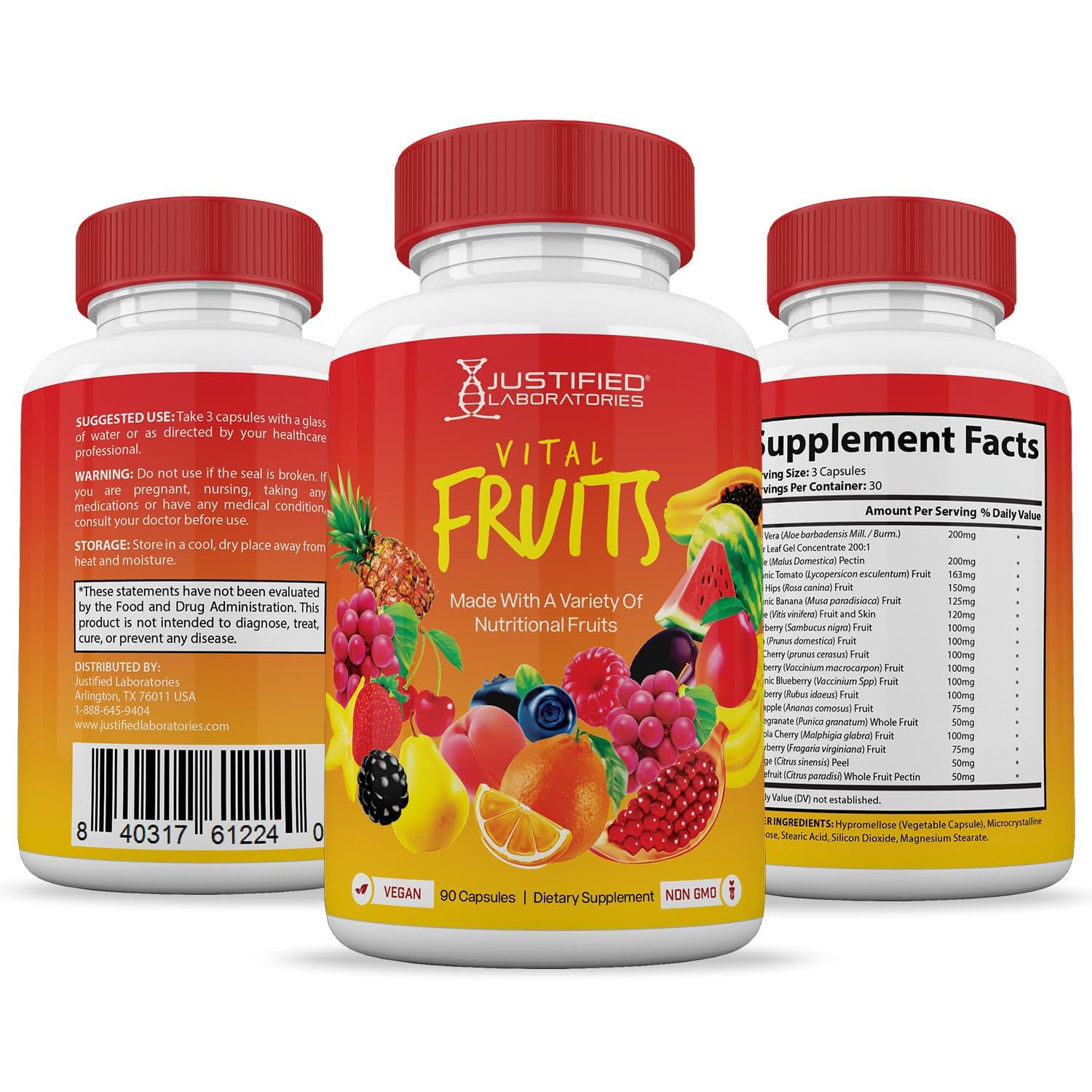 (10 Pack) Vital Fruits and Veggies Supplement Whole Food Red & Green Superfoods Non GMO Vegan Friendly 900 Veggie Capsules 10 Bottles Justified Laboratories buy supplements Au
