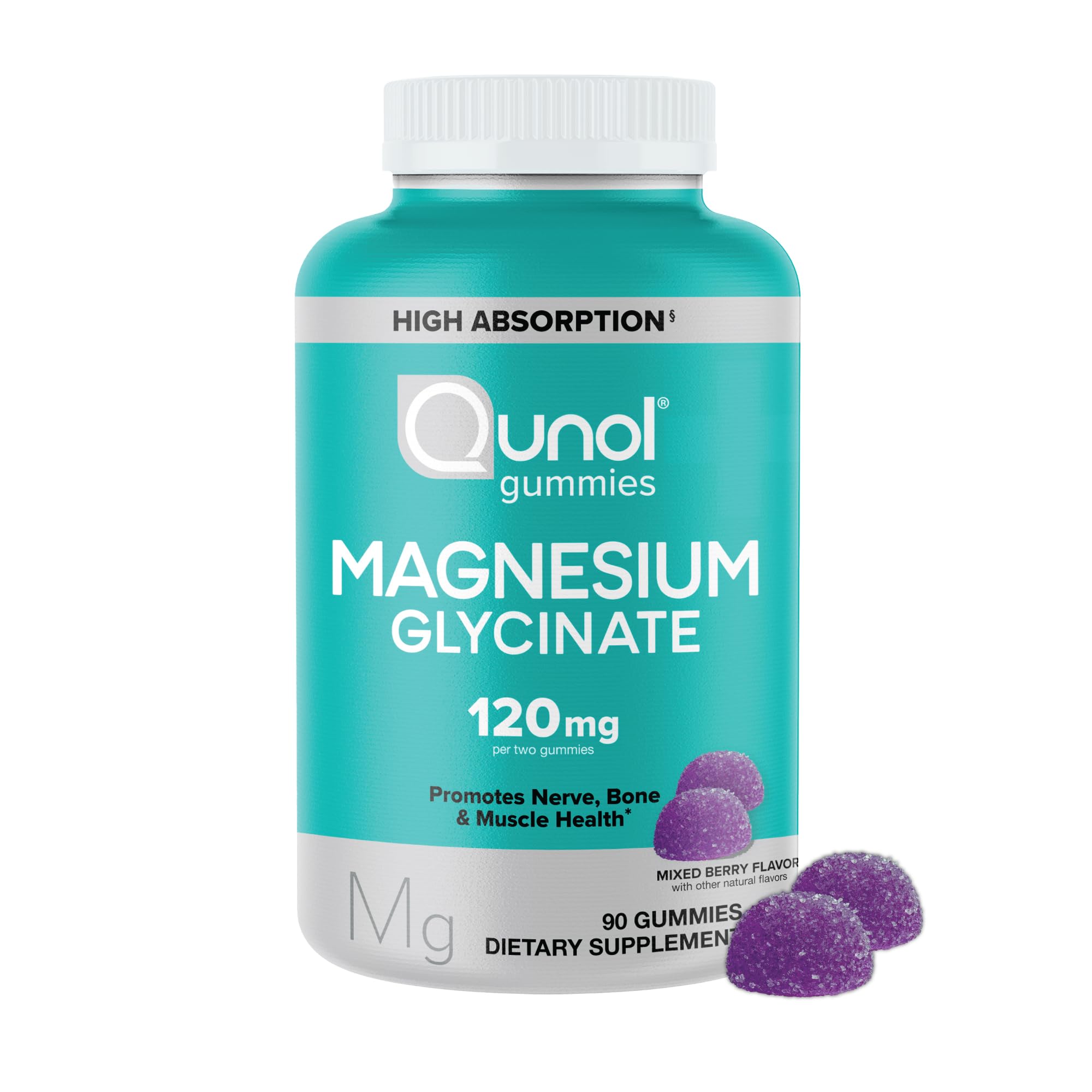 Qunol Magnesium Glycinate Gummies, 120mg of Magnesium Glycinate, High Absorption, Mixed Berry, 90 Count (Pack of 1) QunolBuy Supplements Australia