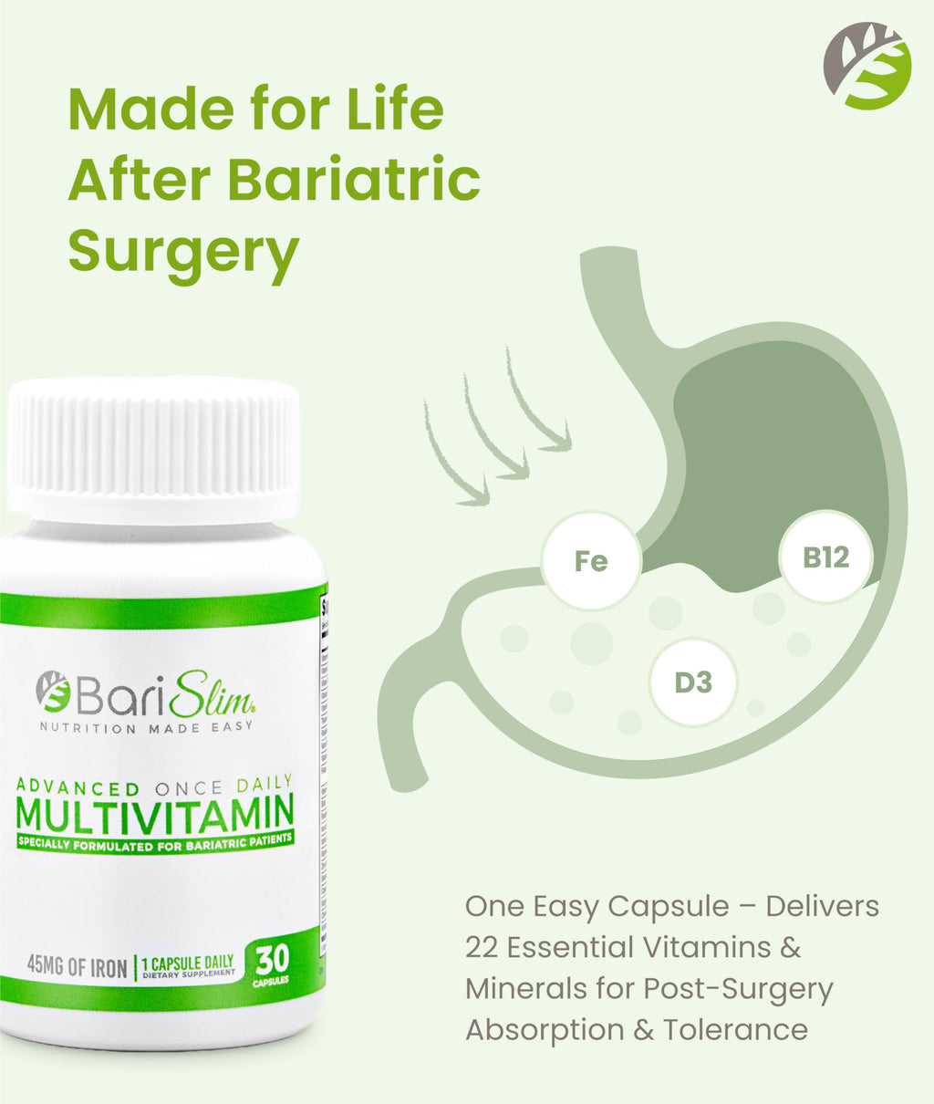 BariSlim Advanced Once Daily Bariatric Multivitamin Capsule - 45 mg of Iron - Bariatric Vitamin for Post Bariatric Surgery Including Gastric Bypass and Gastric Sleeve | 30 Day Supply BariSlim buy supplements Au