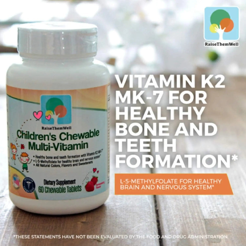 Raise Them Well Tasty Chewable Kids Multivitamin, All-Natural Colors, Flavors & Sweeteners, Daily Essential Vitamins for Children, Easy-to-Chew Vitamins, Strawberry Raise Them Well