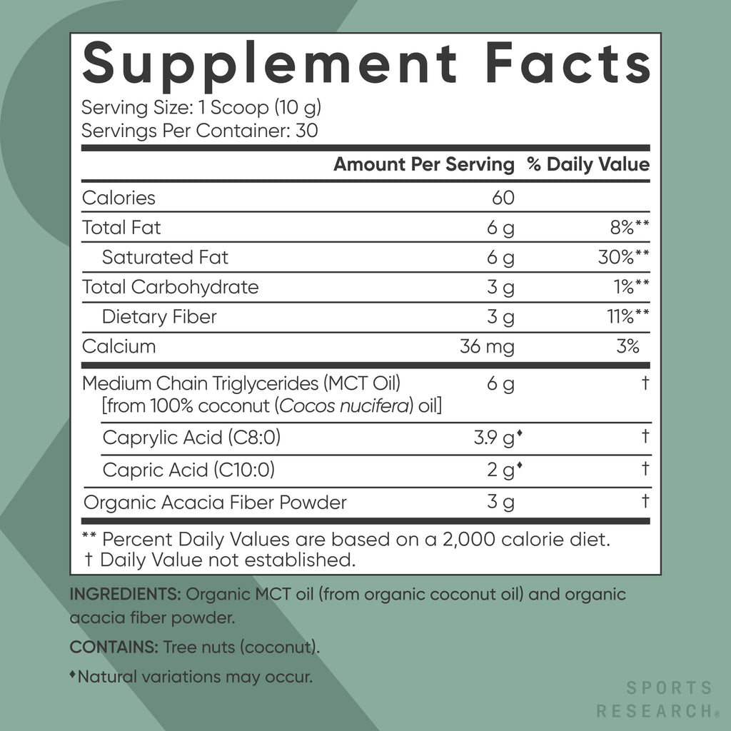 Sports Research Organic MCT Oil Powder - Keto & Vegan MCTs C8, C10 from Coconuts - Fatty Acid Brain & Body Fuel*, Non-GMO & Gluten Free - Unflavored, Perfect in Coffee, Tea & Protein Shakes - 10.6 oz Sports Research buy supplements Au