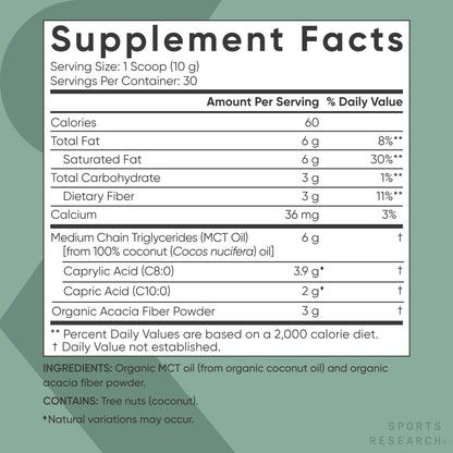 Sports Research Organic MCT Oil Powder - Keto & Vegan MCTs C8, C10 from Coconuts - Fatty Acid Brain & Body Fuel*, Non-GMO & Gluten Free - Unflavored, Perfect in Coffee, Tea & Protein Shakes - 10.6 oz Sports Research buy supplements Au