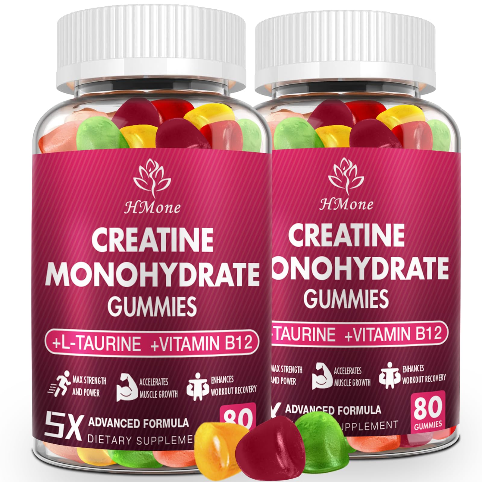 HMone Creatine Monohydrate Gummies - 5g for Men & Women, 160 Count and Creatine Chewable Supplements for Muscle Gain, Muscle Strength, Energy Boost