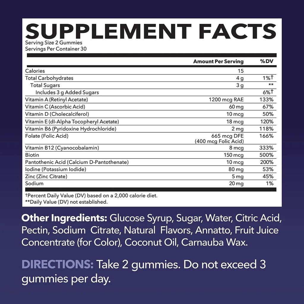 Multivitamin Gummies for Adults - Daily Gummy with Vitamin C, D, and Zinc for Men and Women - 60 Count - GLP-1 Nutritional Support HAVASU NUTRITION