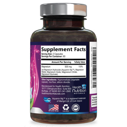 Magnesium Complex Capsules - 500mg per Serving Magnesium - High Absorption Chelated Mineral Supplement - with Oxide, Glycinate, Malate, Citrate for Muscle Bone and Heart Health Support - 120 Capsules Health Nutrition Naturals buy supplements Au