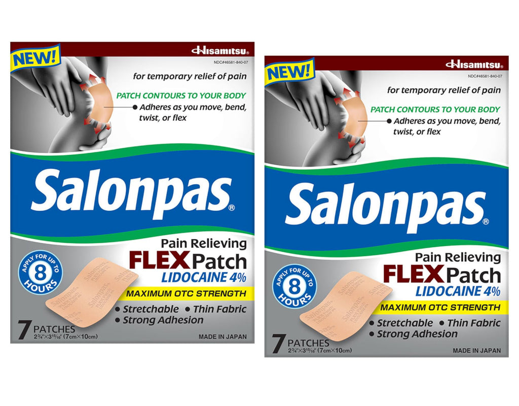 Salonpas Temporary Pain Relieving Flex Patch with Lidocaine 4%, Maximum OTC Strength, Stretchable Thin Fabric, Strong Adhesion, Contours to Body, Apply for Up to 8 Hours 7 ct (Pack of 2) SalonpasBuy Supplements Australia