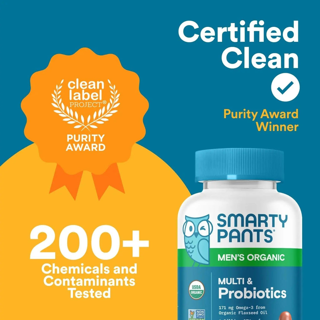 SmartyPants Multivitamin for Men, Organic Gummies: Probiotics, CoQ10, Methylfolate, Omega 3 (ALA), Vitamin D3, C, Vitamin B12 SmartyPants