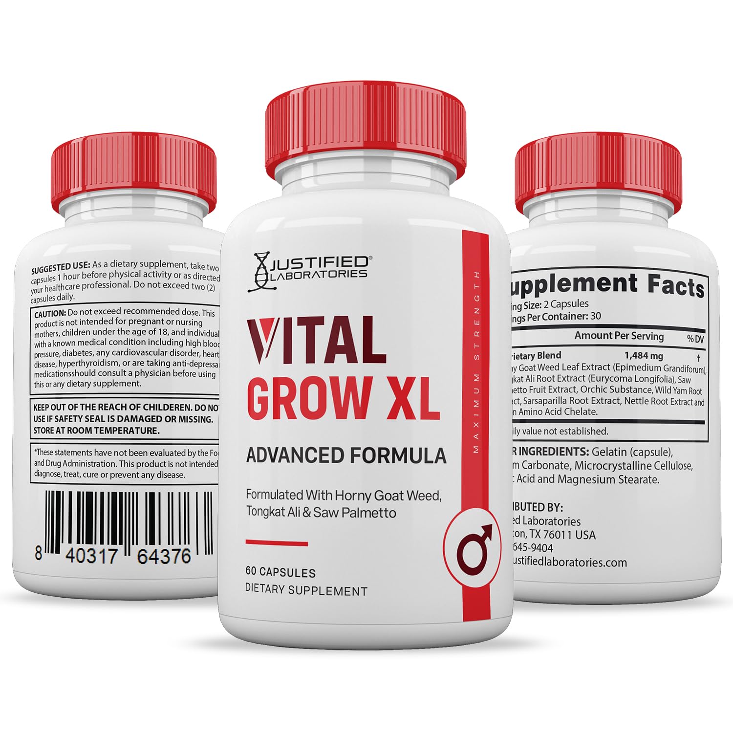 (2 Pack) Vital Grow XL Pills 1484MG Advanced Formula Proprietary Blend for Men 60 Capsules Justified Laboratories buy supplements Au