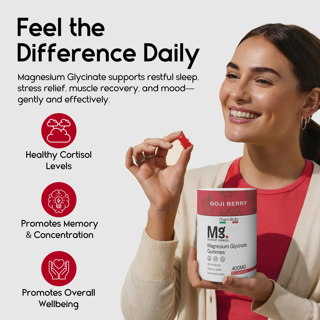 Magnesium Glycinate Gummies 400mg - Sleep Gummies for Kids & Adults - Magnesium Glycinate Chewable High Absorption for Muscle Recovery, Better Sleep & Relaxation (Gojiberry) PharmlitaliaBuy Supplements Australia