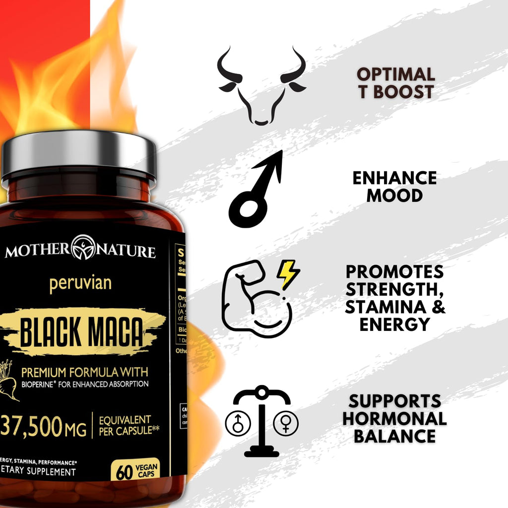 Powerful Maca Blend for Men – Black, Red & Yellow Maca Capsules | Supports Energy, Stamina & Endurance | Promotes Hormonal Balance & Vitality Mother Nature Organics Superfoods for Organic Living buy supplements Au