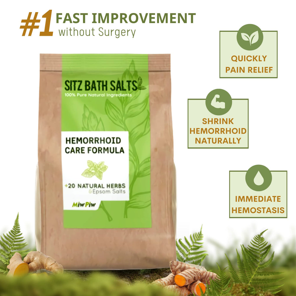 Miw Piw Sitz Bath Salts for Hemorrhoids 15.6 Oz- Soothing Relieving Bleeding Shrinking Internal External Treatment +20 Natural Herbs, Epsom Salt - Suppositories Remedy Postpartum Fissure Miw PiwBuy Supplements Australia