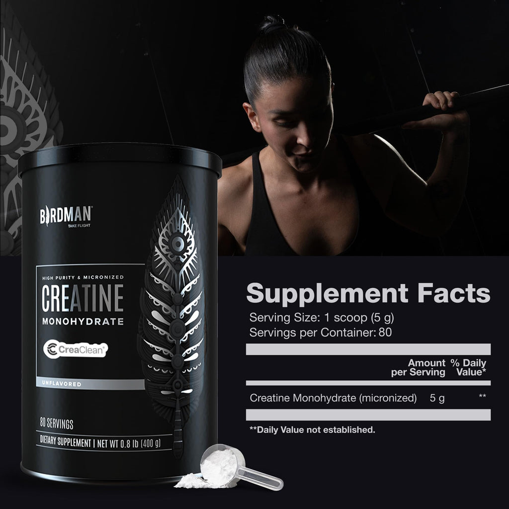 BIRDMAN Micronized Creatine Monohydrate Powder, Muscle Recovery, Caffeine Free, Creatine Pre Workout, Vegan, Post Workout, Gluten Free, Sugar Free