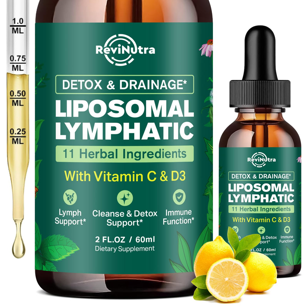 Liposomal Lymphatic Drainage Liquid Drops - Lymphatic Support Supplement with Dandelion Root, Cleavers, Echinacea, Calendula for Immune, Detox Cleanse, Lymph System Support, Lemon Flavor, 2 Fl Oz ReviNutra buy supplements Au