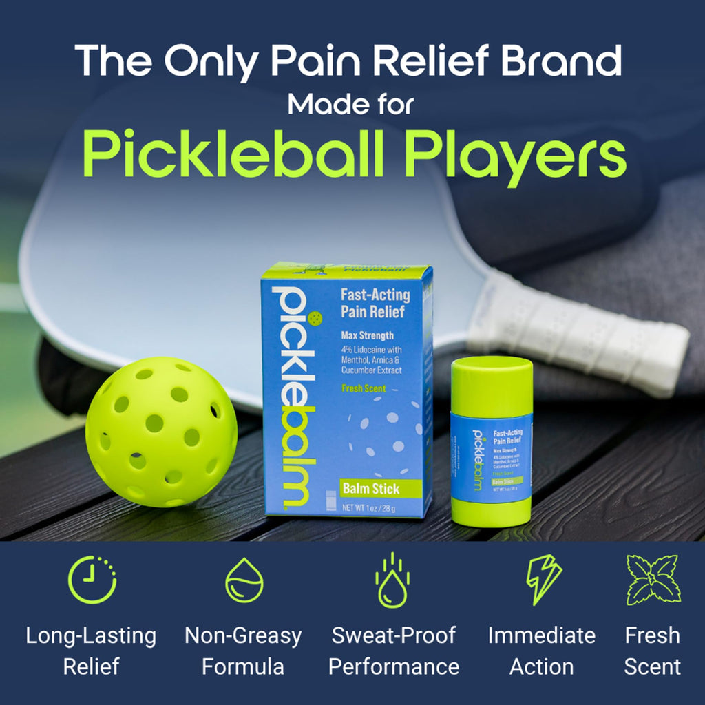 PickleBalm Pickleball In-Game Muscle Pain Relief Balm Stick with 4% Lidocaine, Arnica, Menthol, Cucumber Seed Extract for Shoulders, Knees, Wrists, and More, 1oz Stick PickleBalmBuy Supplements Australia