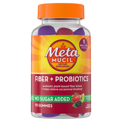 Metamucil Fiber Gummies for Adults with Probiotics for Bloating Relief, No Sugar Added Strawberry Kiwi BlackBerry Flavors, 5g Prebiotic