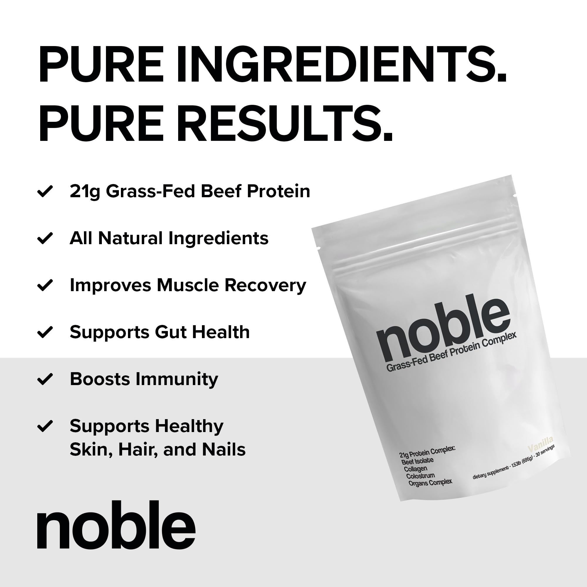 Noble Grass Fed Beef Protein Powder | Beef Protein w/Collagen, Colostrum, Organ Blend | Carnivore, Keto Friendly | Whey, Gluten Free | Muscle, Gut Health, Skin, Joint Support | 30 Servings, Vanilla Noble OriginsBuy Supplements Australia