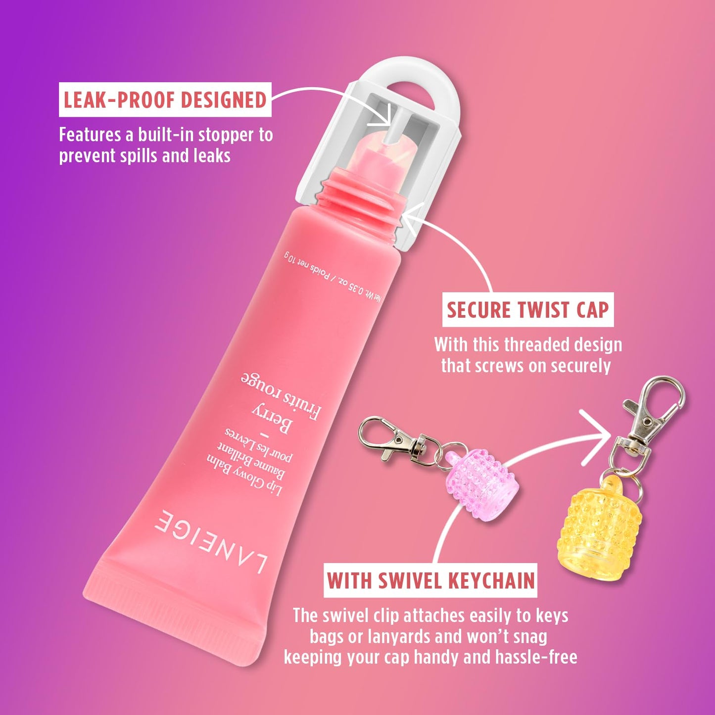 Lip Balm Keychain Cap for Laneige, Summer Friday and Glossier, Lip Balm Holder for Lanyard or Bag, Lip Gloss Keychain for Women,Replacement Cap with Stopper Prevent Spills CupoitaBuy Supplements Australia