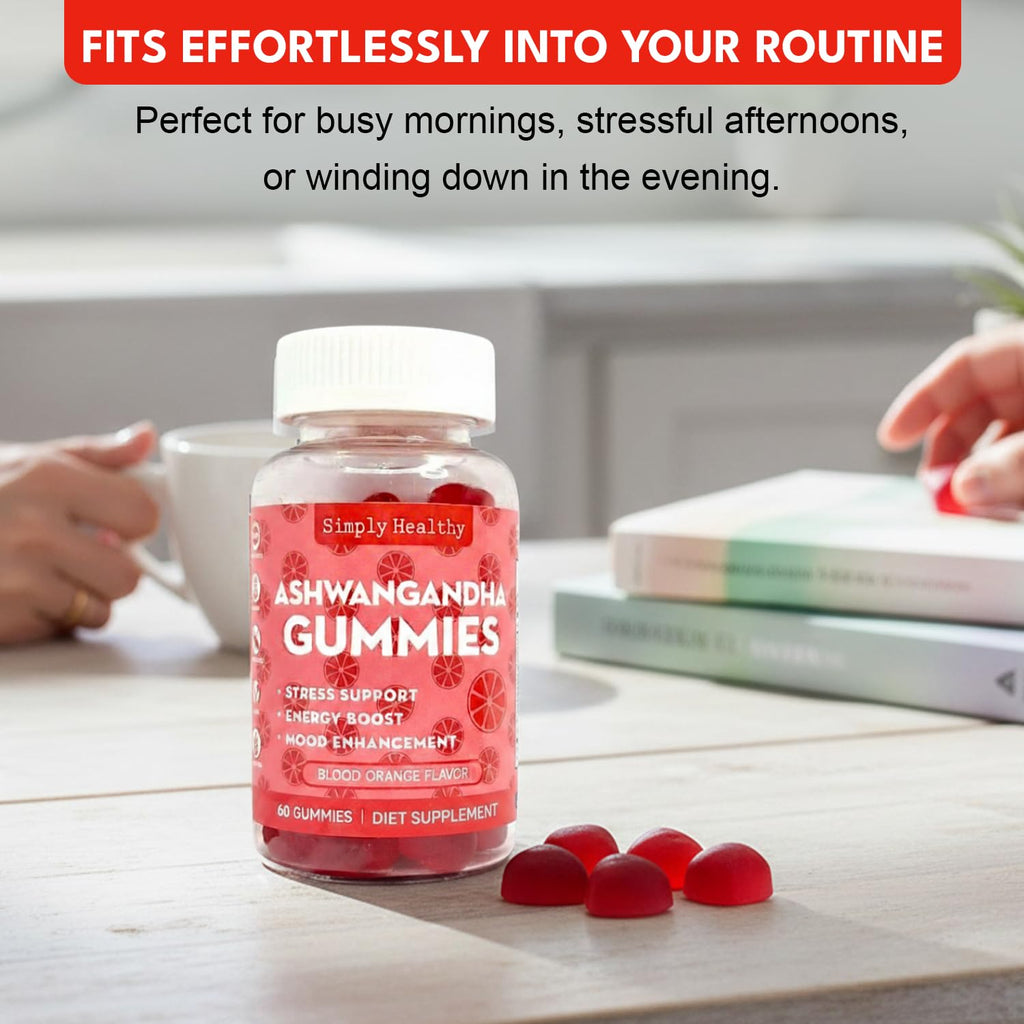 Simply Healthy Premium Ashwagandha Gummies, Stress Support with Blood Orange Flavor, Vegan, Easy to Chew, Daily Aid, Energy Booster, Mood Enhancer, for Both Men and Women, 60 Gummies Simply Healthy buy supplements Au