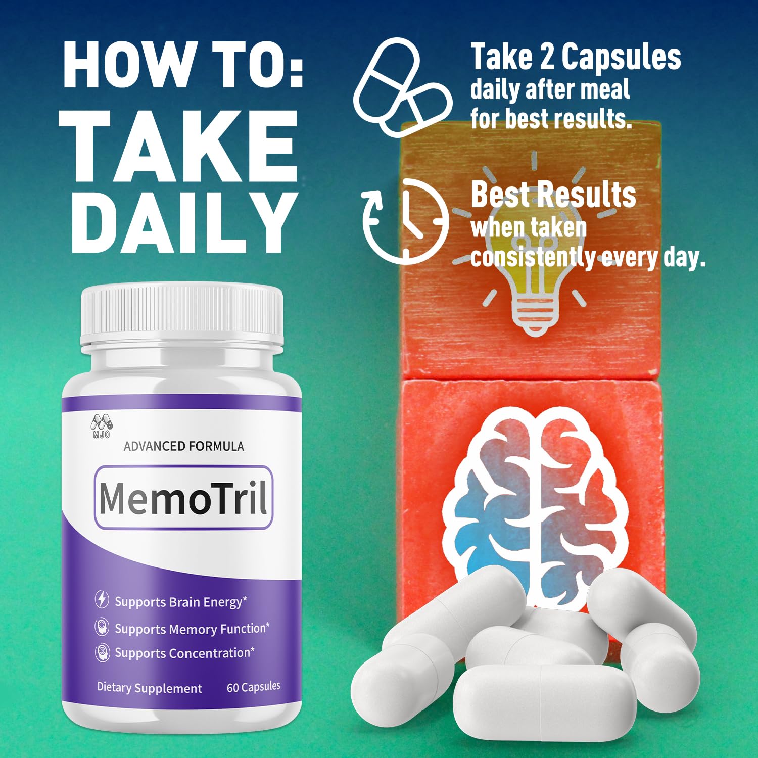 (3 Pack) Memotril Capsules, Official Memo Tril Supplement Pills with All Natural Ingredients, Advanced Memotril for Brain Health & Wellness Support with Premium Vitamins for Women & Men (180 Capsules) MJO buy supplements Au