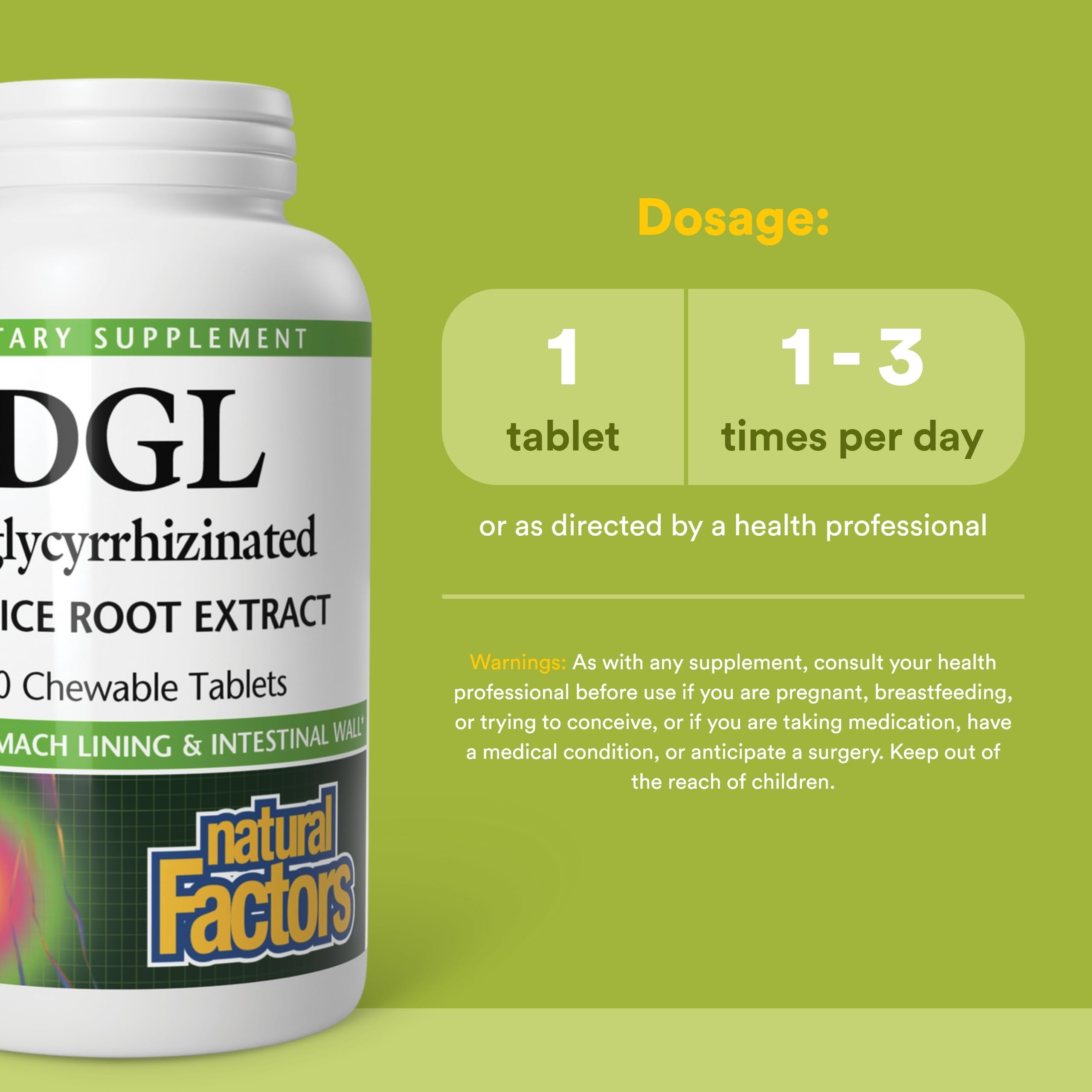 Natural Factors DGL Chewable - Digestive Support Supplement with Licorice Root Extract - Chewable Tablets Support Stomach Lining & Health - Non-GMO & Gluten-Free