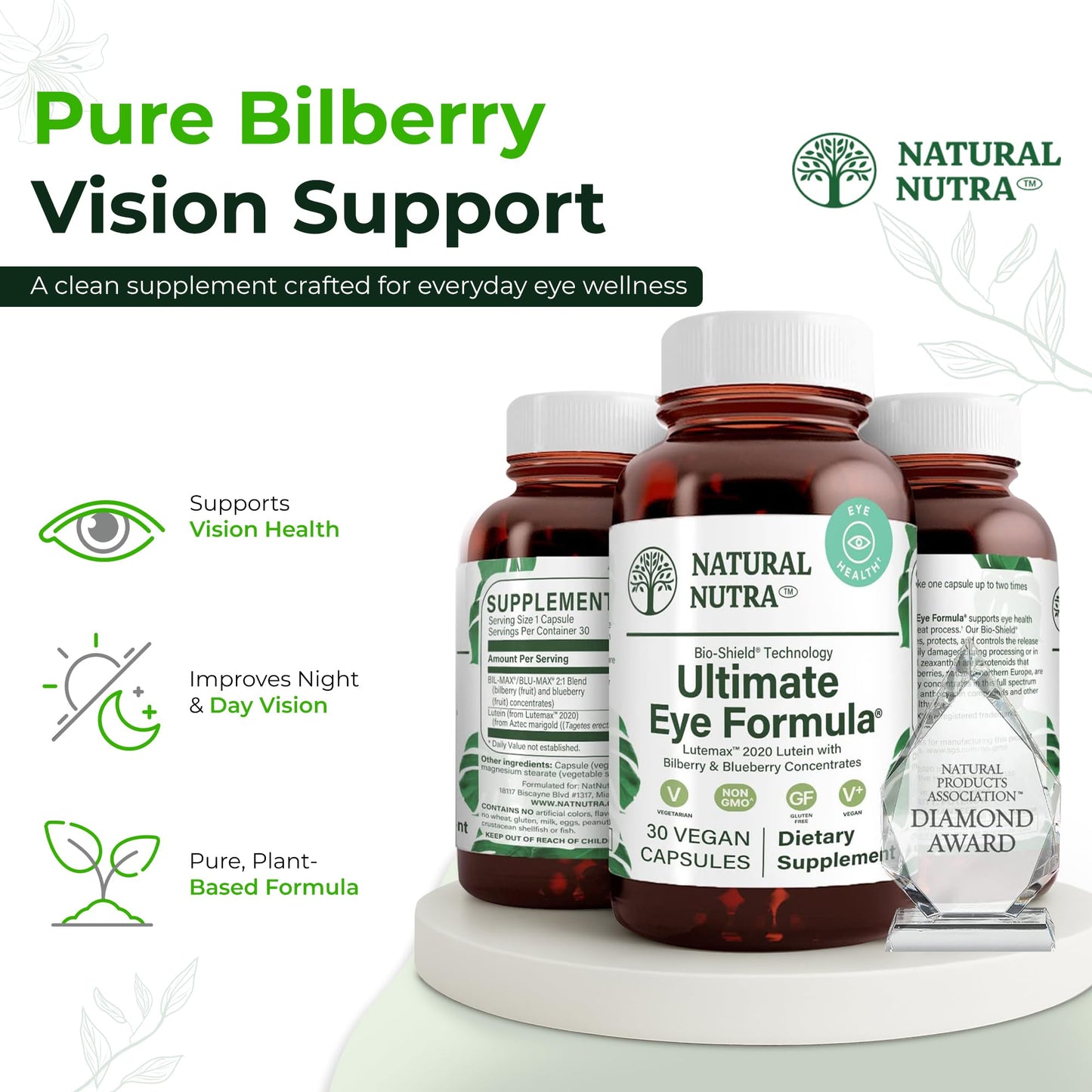 Natural Nutra Ultimate Eye Health Supplement - Bilberry & Blueberry Extract Blend for Day and Night Vision Support, Promotes Color Perception & Eye Clarity - Non-GMO, Vegan - 30 Capsules (Pack of 3) Natural Nutra buy supplements Au