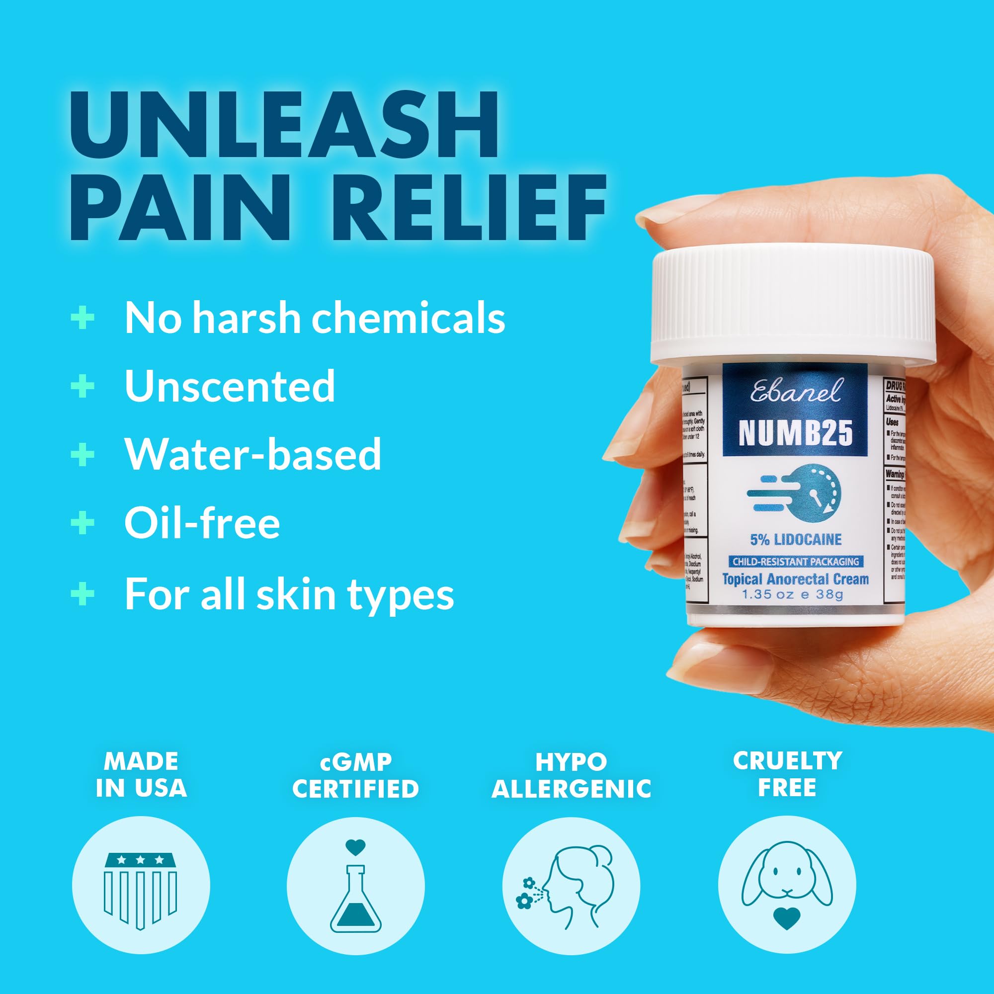 Ebanel 5% Lidocaine Numbing Cream, Pain Relief Burn Itch Numb Cream, Maximum Strength Numb25 Topical Anesthetic with Allantoin, Vitamin E for Local and Anorectal Uses, Hemorrhoid Treatment, 1.35 Oz Aus HealthcareBuy Supplements Australia