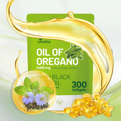 VivoNu Oil of Oregano with Black Seed Oil, Balanced Oil of Oregano Capsules, 300 Count Organic OreganoOil Softgels