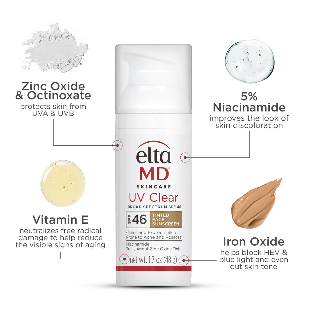 EltaMD UV Clear Tinted Sunscreen for Face, SPF 46 with Zinc Oxide, Oil-Free, Dermatologist Recommended, For Acne-Prone Sensitive Skin, 1.7 oz EltaMDBuy Supplements Australia