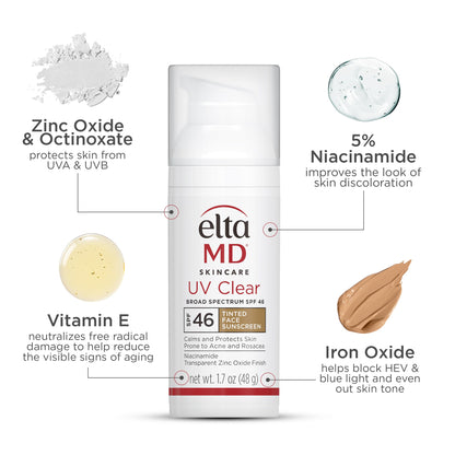 EltaMD UV Clear Tinted Sunscreen for Face, SPF 46 with Zinc Oxide, Oil-Free, Dermatologist Recommended, For Acne-Prone Sensitive Skin, 1.7 oz EltaMDBuy Supplements Australia
