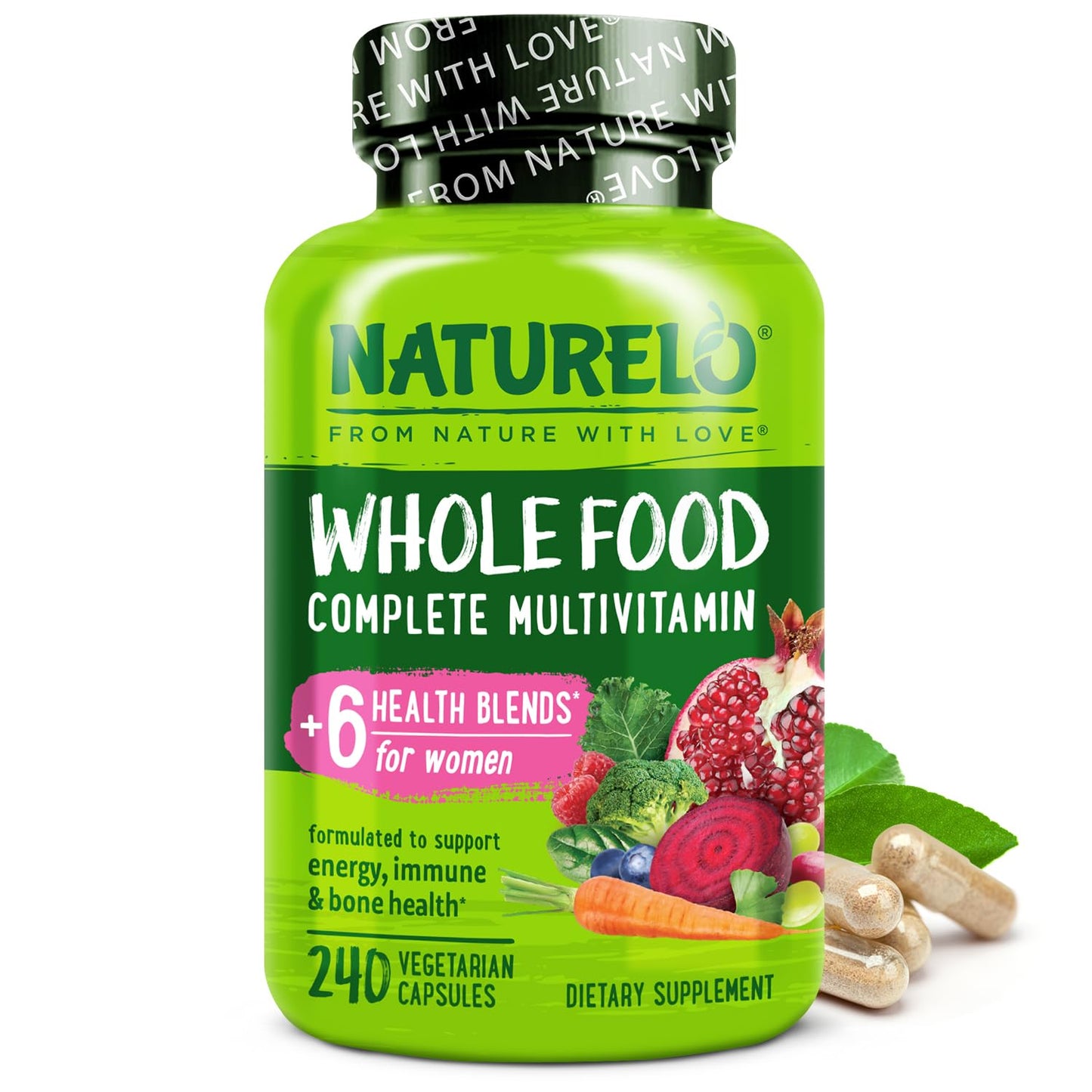 NATURELO Whole Food Multivitamin for Women - with Vitamins, Minerals, & Organic Extracts - Supplement for Energy and Heart Health