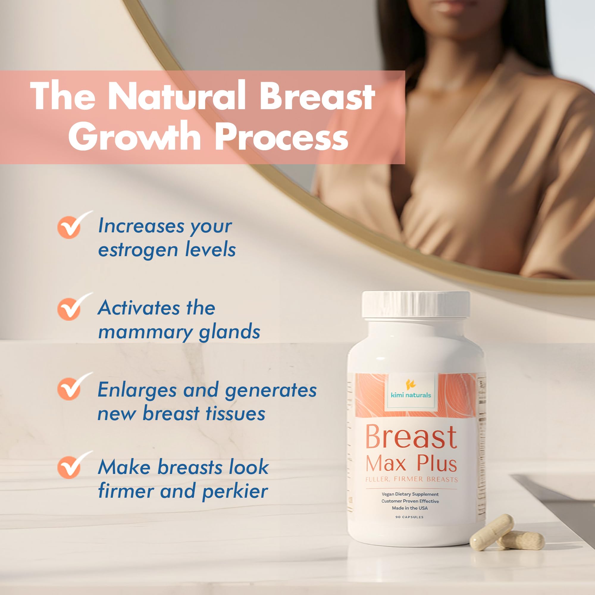 KIMI Naturals Breast Max Plus - Breast Enhancement Pills | Breast Enlargement Supplements with Fenugreek, Breast Growth, Supports Breast Firmness | 90 Capsules KIMIBuy Supplements Australia