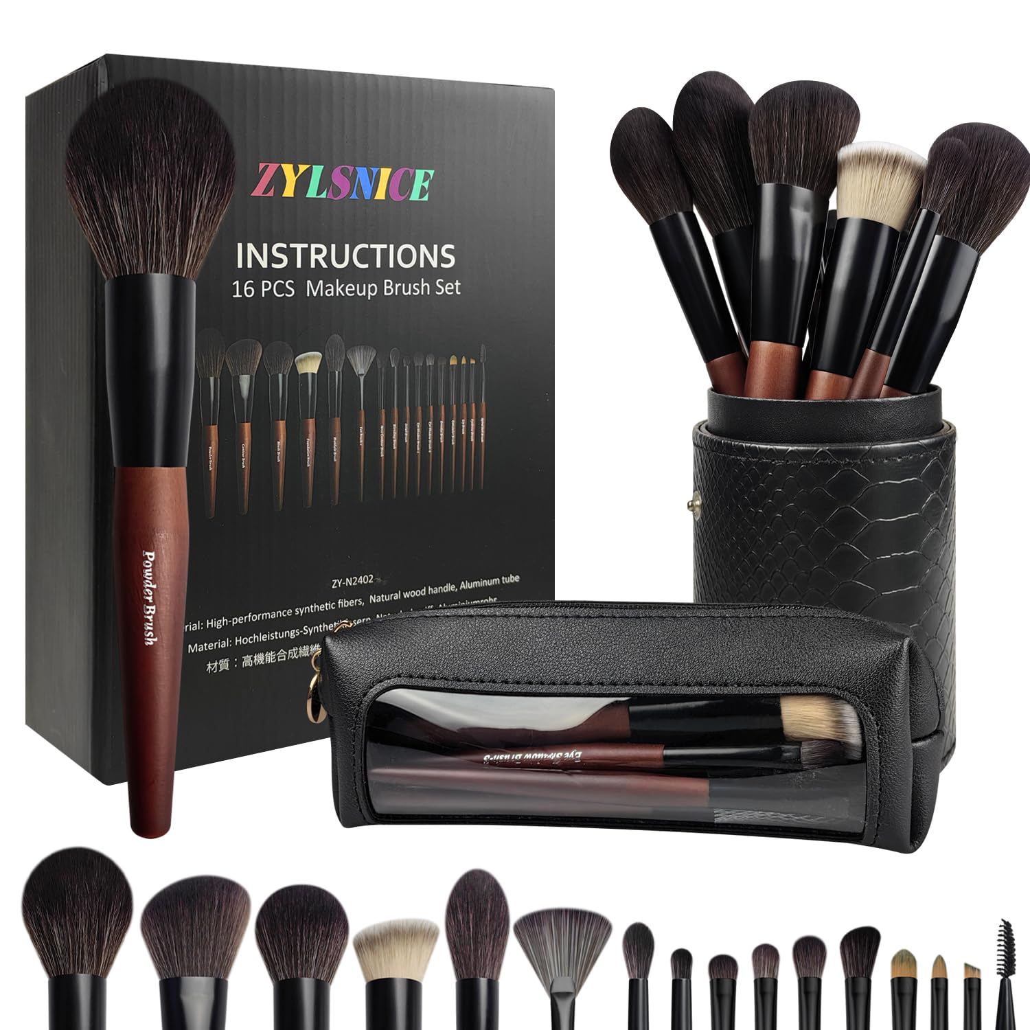 Makeup Brushes 16 Pcs Makeup Brush Set Professional, Wood Handle Travel Make Up Brushes Set with Case, Premium Cruelty-Free Synthetic Fiber Hair Makeup Brush Kit with Holder ZylsniceBuy Supplements Australia