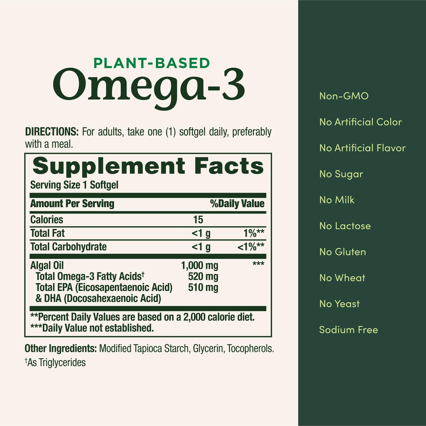 Nature's Bounty Omega 3, Plant-Based Omega 3 Fatty Acid Supplement, 520mg, Supports Whole Body Health Including Heart, Skin, Joint