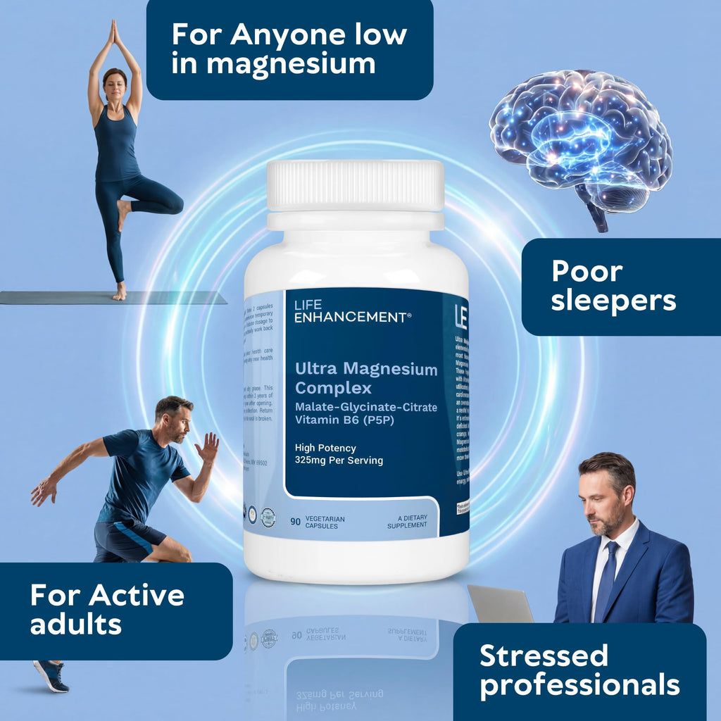 Life Enhancement Ultra Triple Magnesium Complex - 325 mg - with B6, Glycinate, Malate & Citrate - Magnesium Supplement Enhance Sleep and Brain Function - Made in USA (90 Vegetarian Capsules) Life Enhancement buy supplements Au