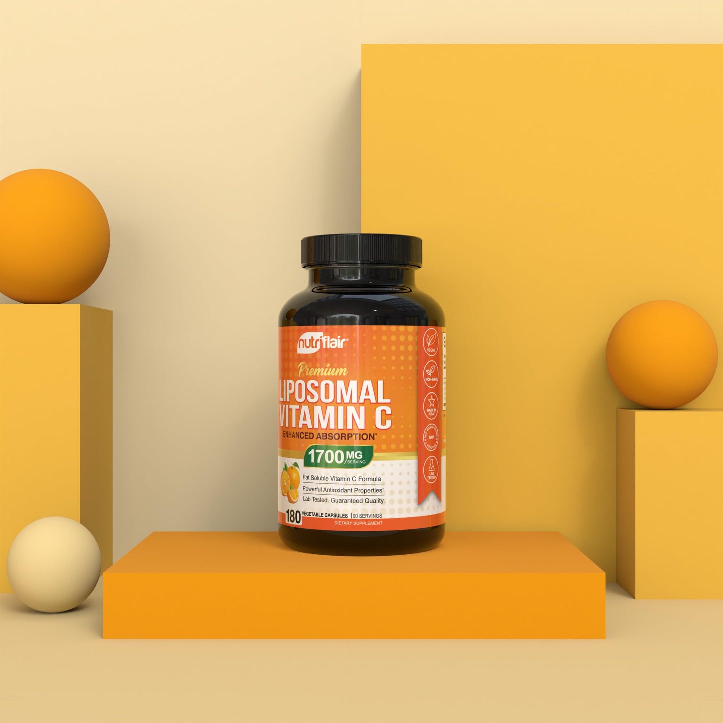 NutriFlair Liposomal Vitamin C 1700mg, 180 Capsules - High Absorption, Fat Soluble VIT C, Higher Bioavailability Immune System Support