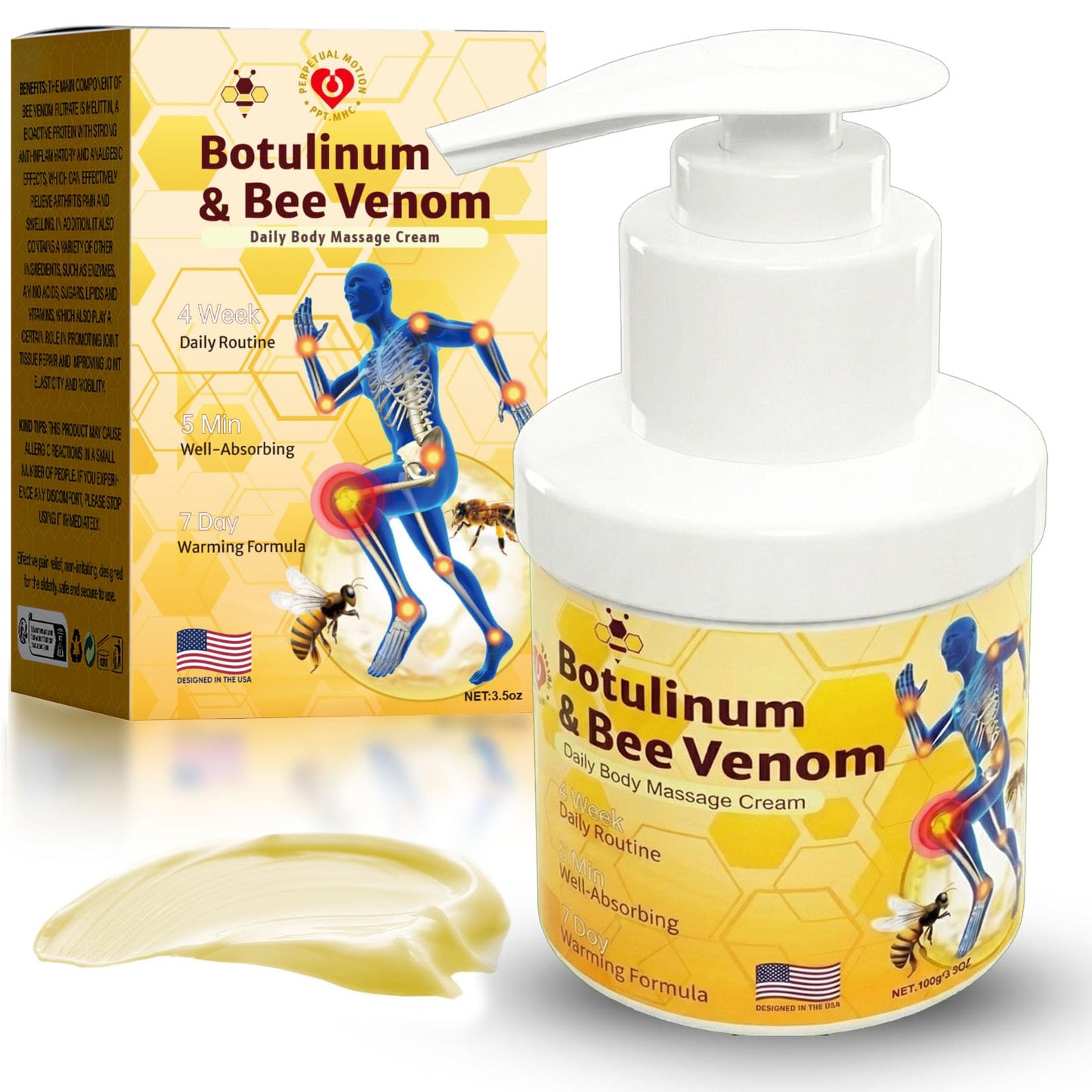 PPT.MHC Bee Venom Warming Cream with Pump - Massage Body Rub with Ginger, Peppermint & Black Pepper - Premium Bee Venom Lotion for Back, Legs & Feet - Everyday Non-Greasy 3.5oz Cream PPT.MHCBuy Supplements Australia