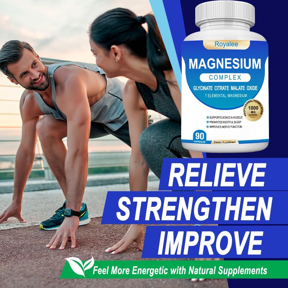 Magnesium Complex Supplement - 1000mg with 7 Magnesium Forms Including Glycinate, Citrate, Malate, Taurate & Orotate - Supports Relaxation, Muscle Function & Bone Strength - 90 Capsules Royalee buy supplements Au