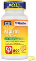 GenCare - Low Dose Aspirin 81mg for Adults Coated (NSAID) 500 Tablets | Adult Low Dose | Enteric Coated Aspirin Pills | Muscle Pain & Menstrual Pain Relief | Fever Reducer | Generic Bayer GenCareBuy Supplements Australia