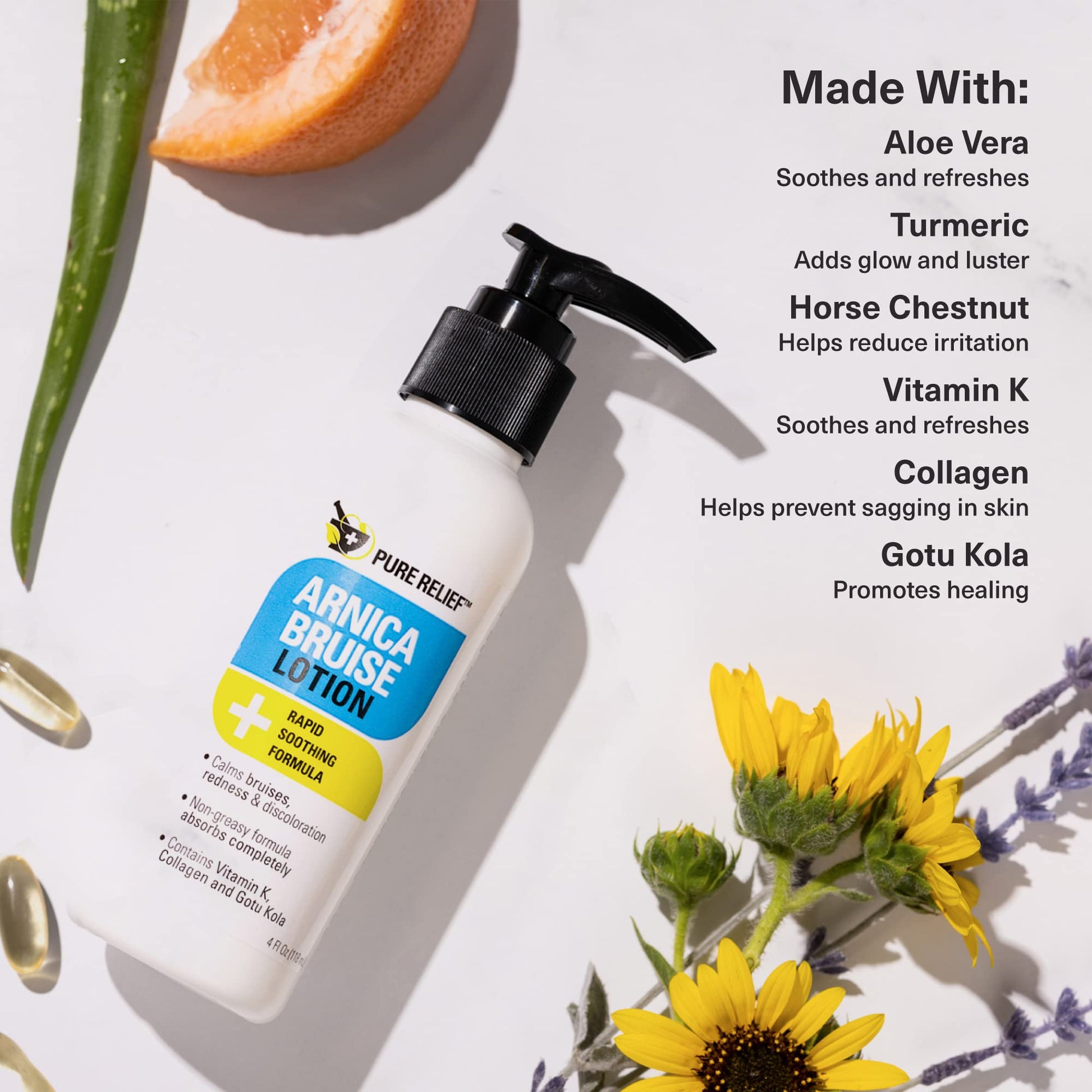 Pure Relief Arnica Bruise Relief Lotion for Bruising, Swelling, & Discoloration On Skin, Natural Skin Care Arnica Bruise Homeopathic Topical Bruise Cream W/Aloe Vera & Collagen, 4 Fl Oz (Pack of 3) Pure ReliefBuy Supplements Australia