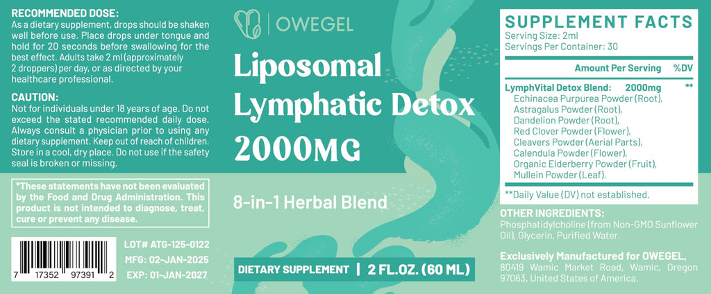 owegel Liposomal Lymphatic Drainage Drops 2000mg – Immune & Lymph System Support – Lymphatic Detox and Cleanse with Echinacea, Red Clover, Dandelion & Cleavers – Sugar-Free, Alcohol-Free – 2 FL OZ owegel buy supplements Au