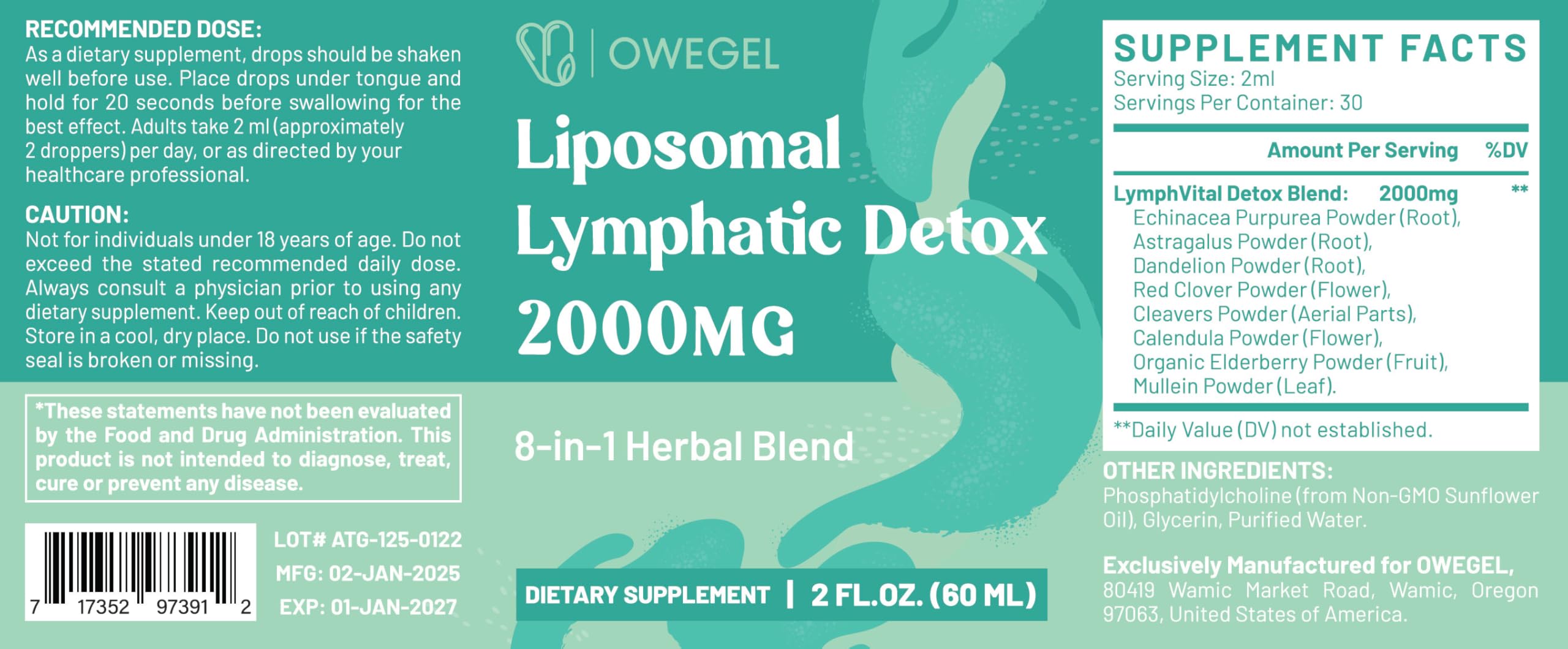 owegel Liposomal Lymphatic Drainage Drops 2000mg – Immune & Lymph System Support – Lymphatic Detox and Cleanse with Echinacea, Red Clover, Dandelion & Cleavers – Sugar-Free, Alcohol-Free – 2 FL OZ owegel buy supplements Au