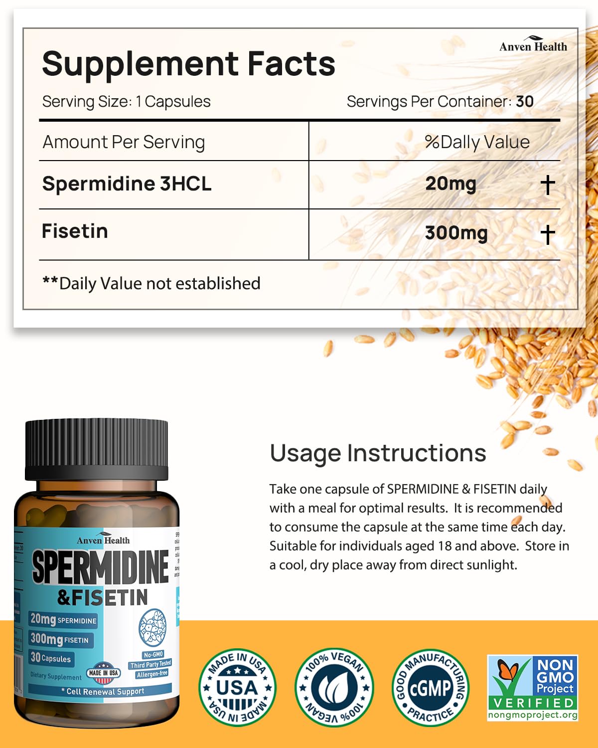Spermidine 20mg + Fisetin 300mg + Akkermansia for Women丨Cellular Renewal, Metabolic & Gut Health Anven Health buy supplements Au